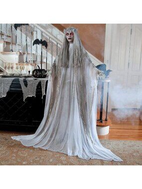 Spooky Animated Ghost Girl Halloween Decoration - 5.7ft Standing Prop